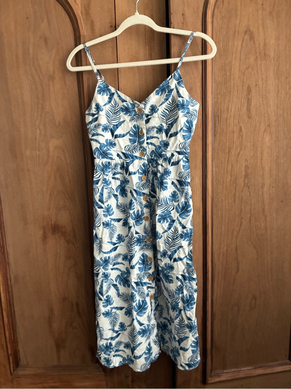 Joe Fresh Blue and White Tropical Print Button-Front Sundress